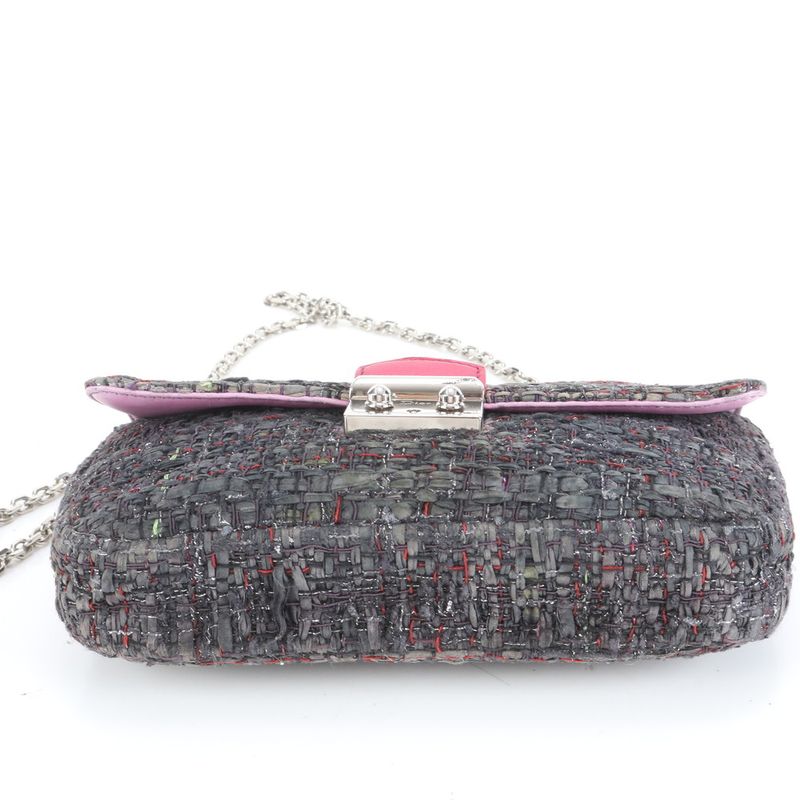 Christian Dior New Rock Tweed Leather Silver Chain Shoulder Bag Crossbody