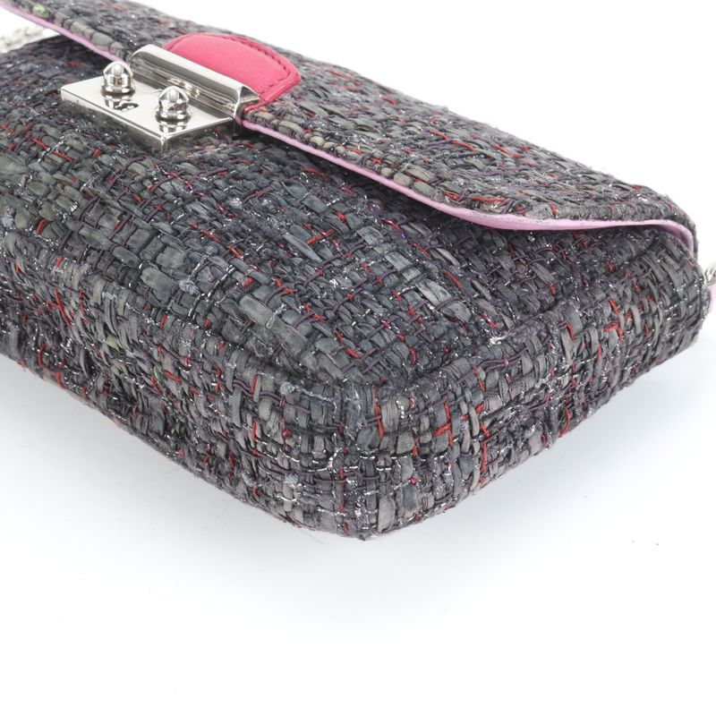 Christian Dior New Rock Tweed Leather Silver Chain Shoulder Bag Crossbody