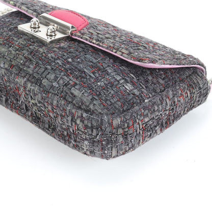 Christian Dior New Rock Tweed Leather Silver Chain Shoulder Bag Crossbody