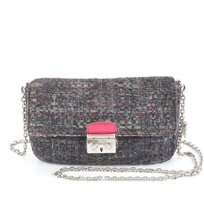 Christian Dior New Rock Tweed Leather Silver Chain Shoulder Bag Crossbody