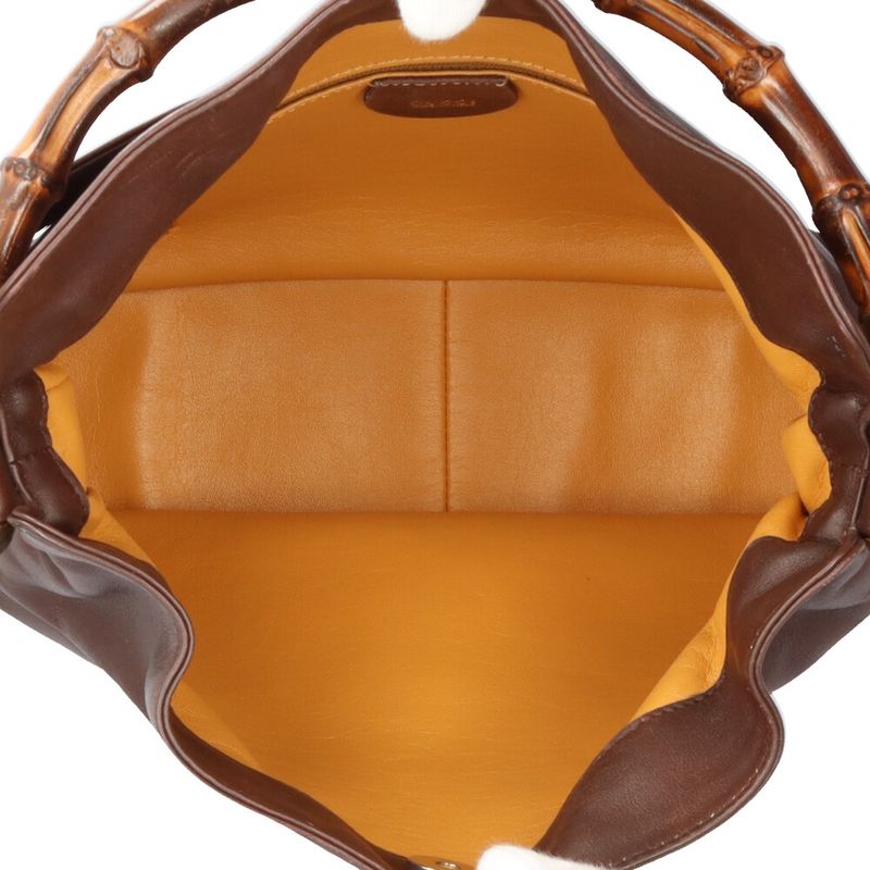 Gucci Bamboo Shoulder Bag Leather 001/1705/1638 Brown Women's Gucci Used Gucci