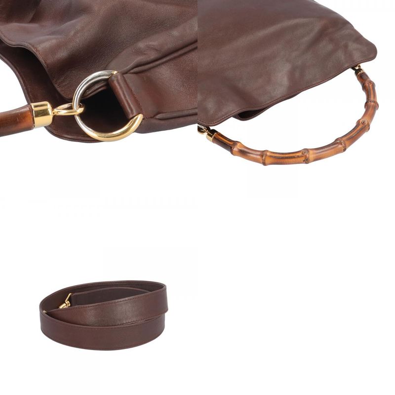 Gucci Bamboo Shoulder Bag Leather 001/1705/1638 Brown Women's Gucci Used Gucci