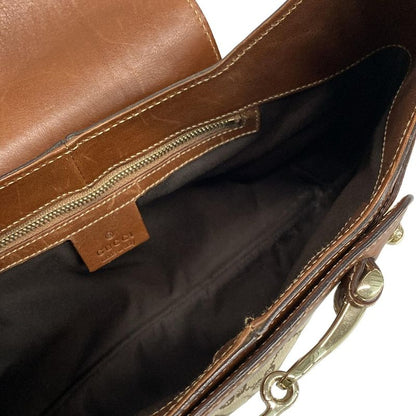 Gucci Handbag Horsebit GG Pattern 137592 Beige X Dark Brown Leather