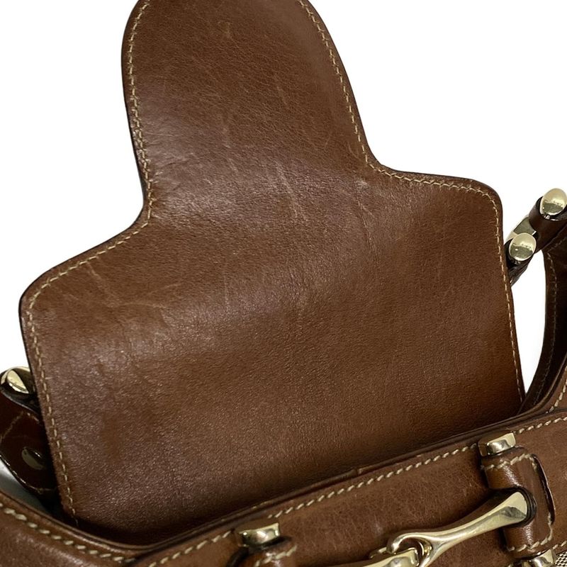 Gucci Handbag Horsebit GG Pattern 137592 Beige X Dark Brown Leather