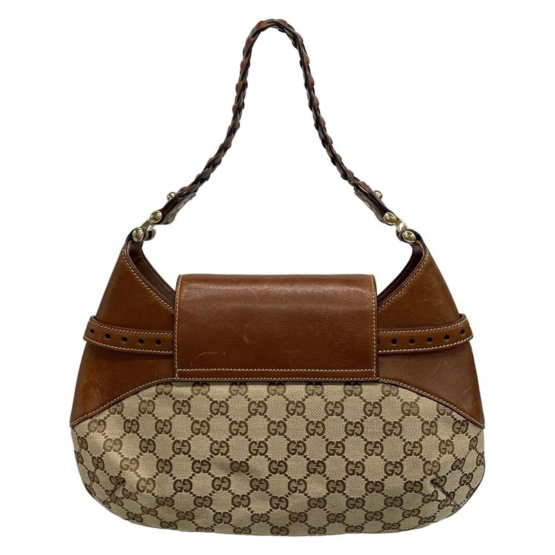 Gucci Handbag Horsebit GG Pattern 137592 Beige X Dark Brown Leather