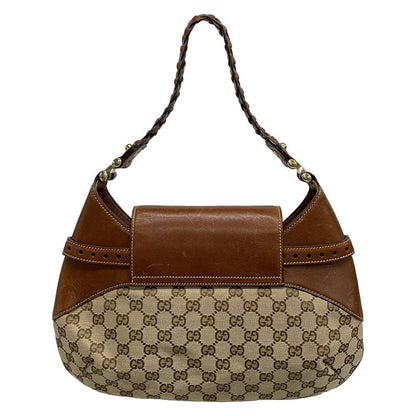 Gucci Handbag Horsebit GG Pattern 137592 Beige X Dark Brown Leather