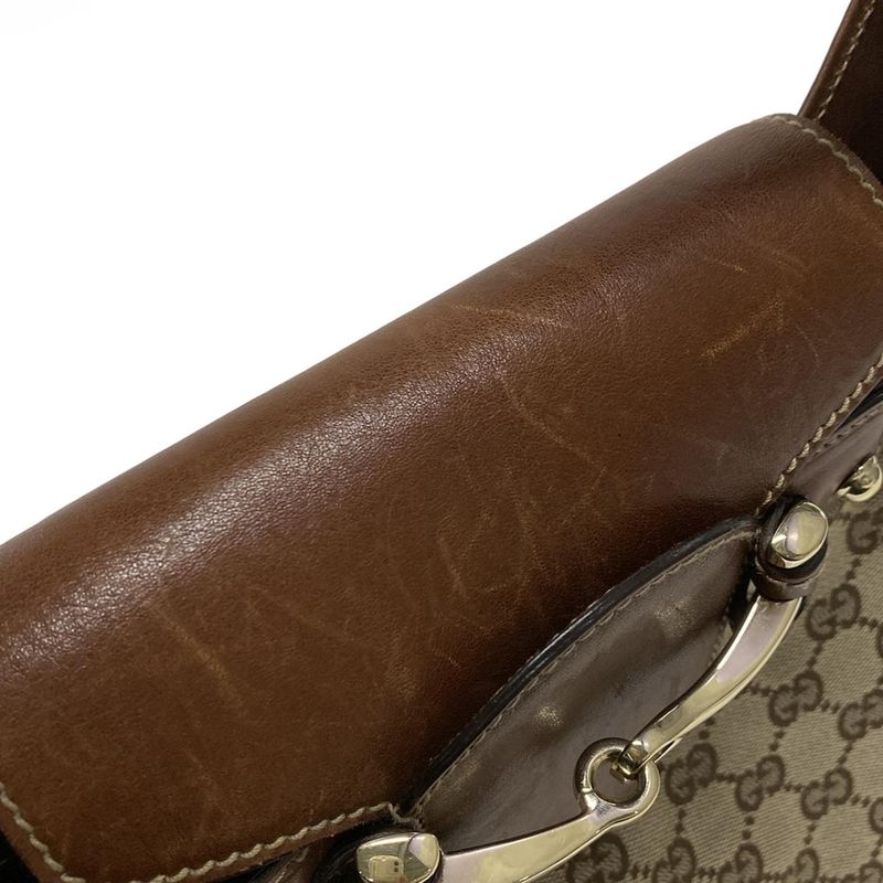 Gucci Handbag Horsebit GG Pattern 137592 Beige X Dark Brown Leather