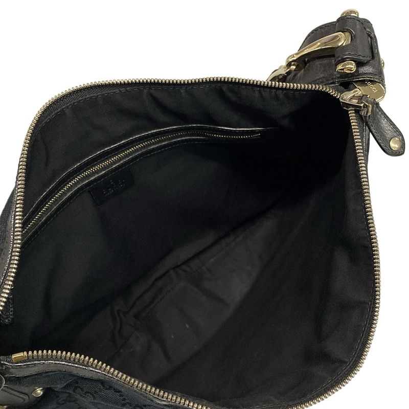 Gucci Shoulder Bag Horsebit Sherry (web) GG Pattern 153691 Black Leather