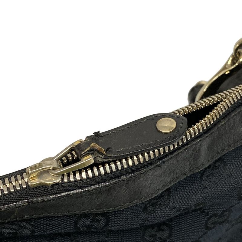 Gucci Shoulder Bag Horsebit Sherry (web) GG Pattern 153691 Black Leather