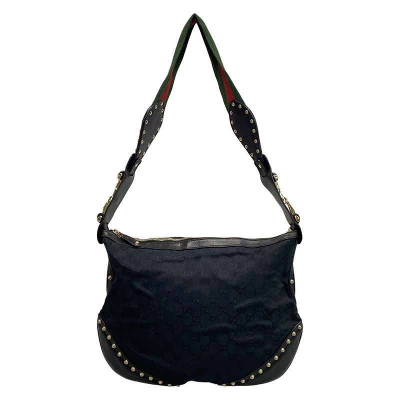 Gucci Shoulder Bag Horsebit Sherry (web) GG Pattern 153691 Black Leather