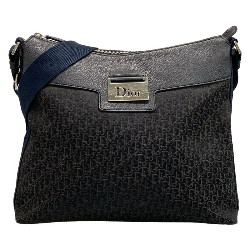 DIOR Christian Dior Shoulder Bag Street Chic Trotter Black X Blue Leather