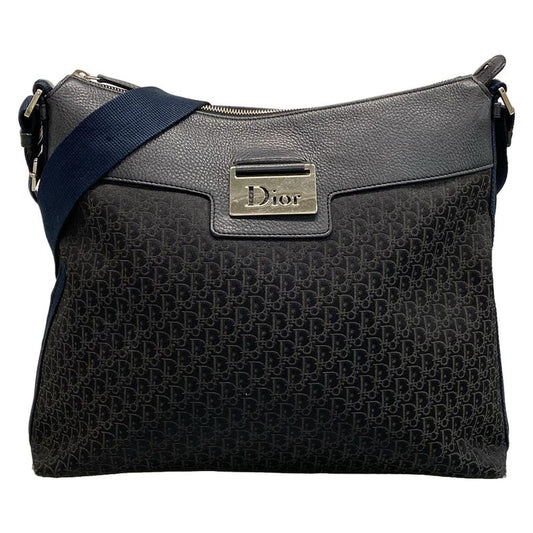 DIOR Christian Dior Shoulder Bag Street Chic Trotter Black X Blue Leather