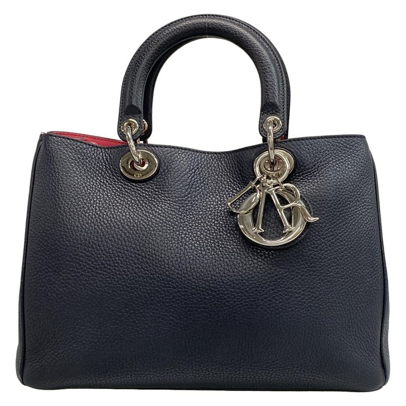 DIOR Christian Dior Tote Bag Diorissimo Dark Navy Silver Hardware Leather