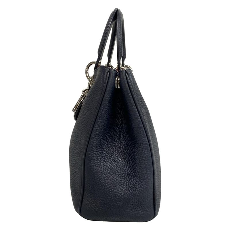 DIOR Christian Dior Tote Bag Diorissimo Dark Navy Silver Hardware Leather
