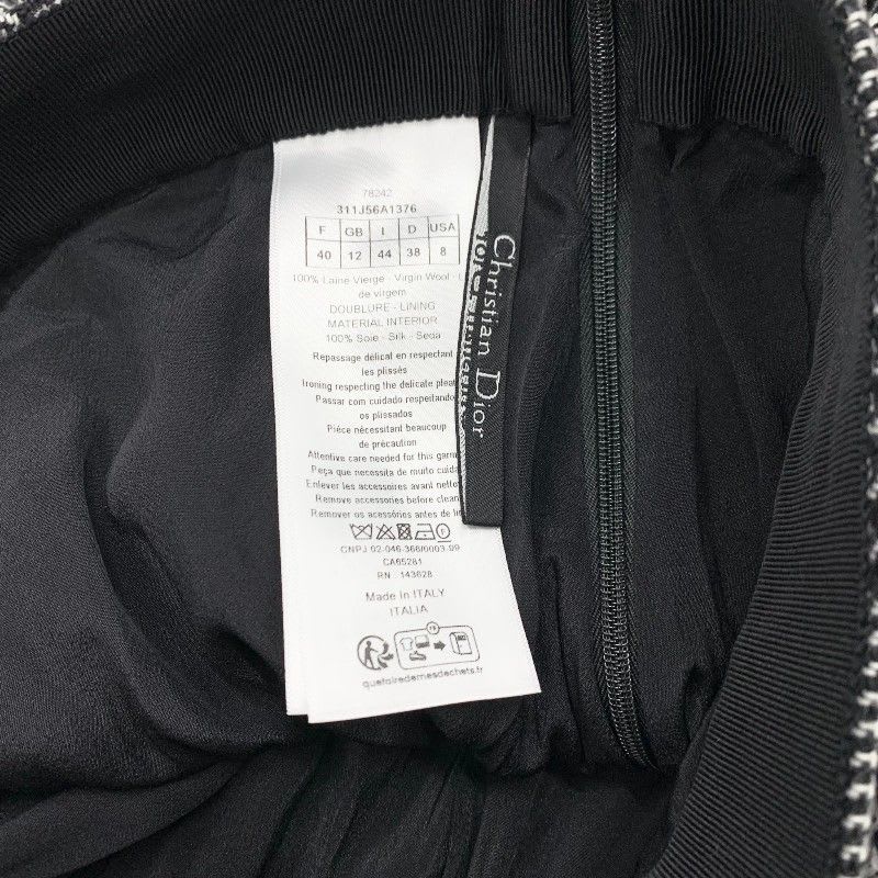 Christian Dior Bottoms Wool Black White Houndstooth Pleated Skirt