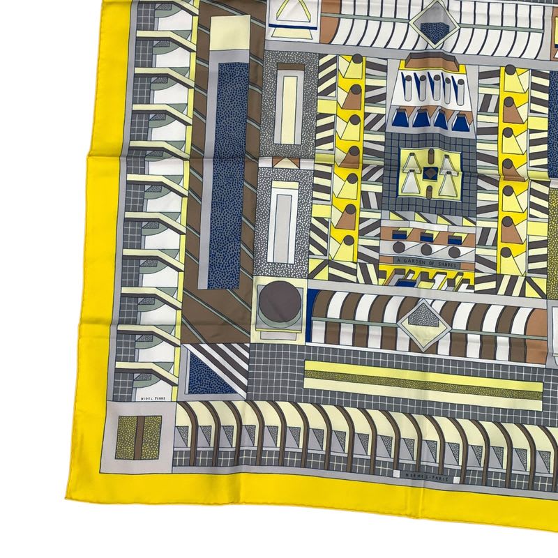 Hermes Scarf Silk Carre 90 Garden OF Shapes Yellow