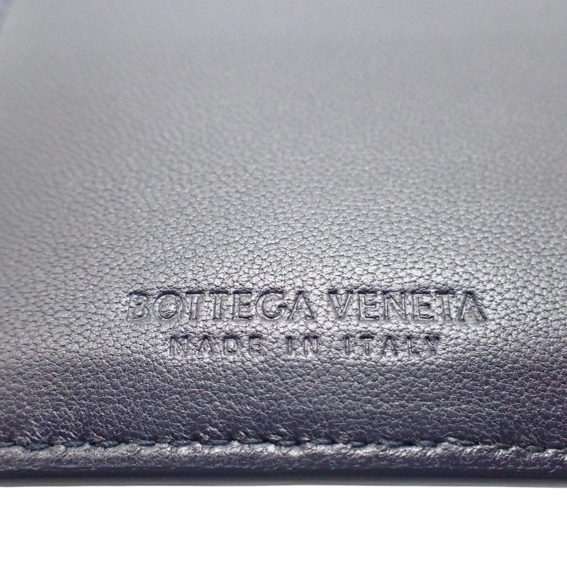 Bottega Veneta Maxi Intrecciato Cassette Zipper VCQC Card Case Calf Navy
