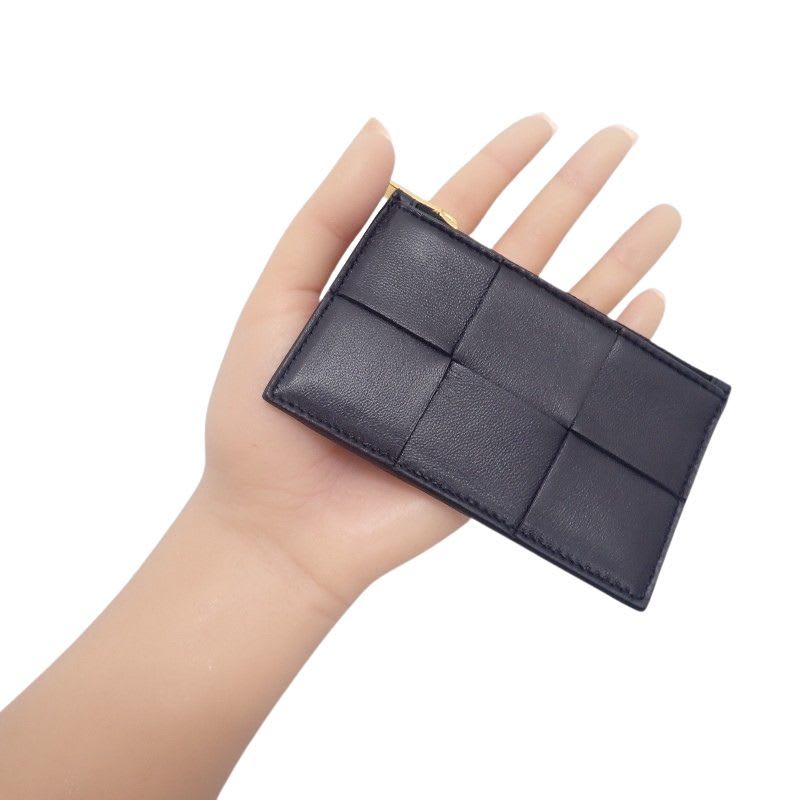 Bottega Veneta Maxi Intrecciato Cassette Zipper VCQC Card Case Calf Navy