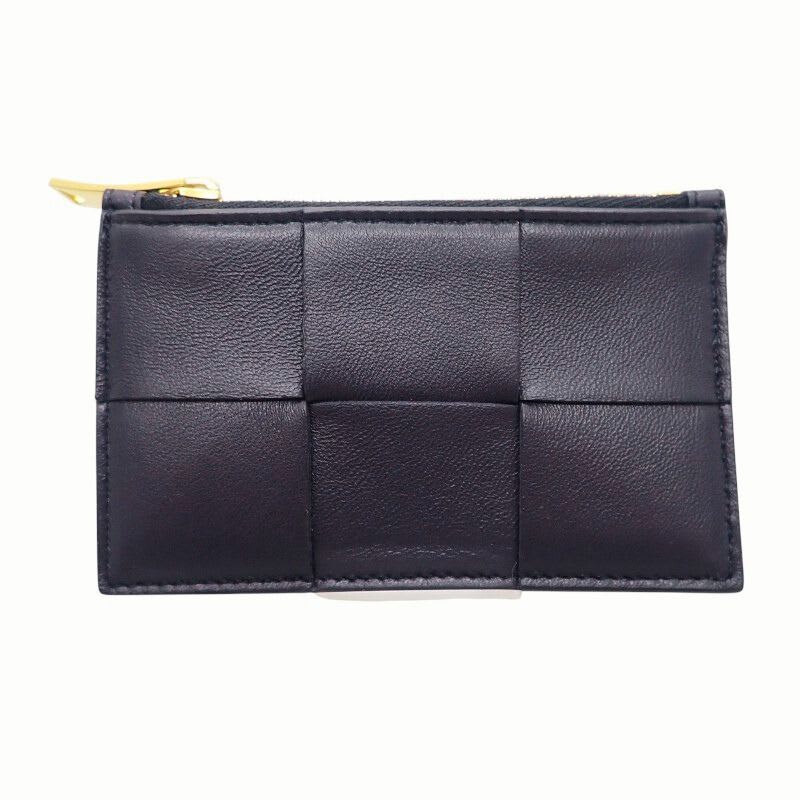 Bottega Veneta Maxi Intrecciato Cassette Zipper VCQC Card Case Calf Navy
