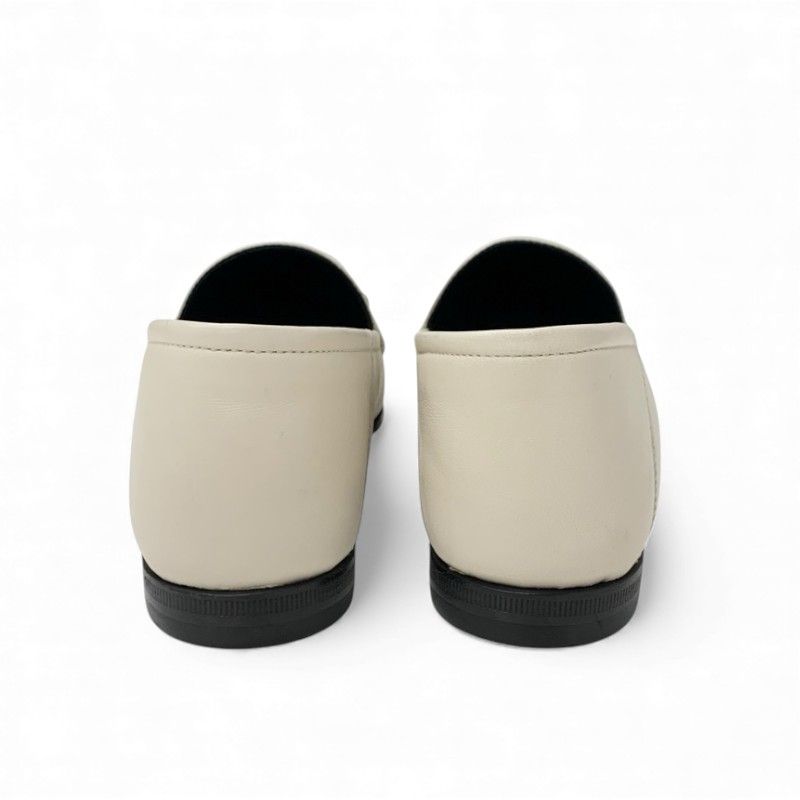 Gucci Loafer Leather Shoes Leather Off White Gold Unused Horsebit Flat Shoes