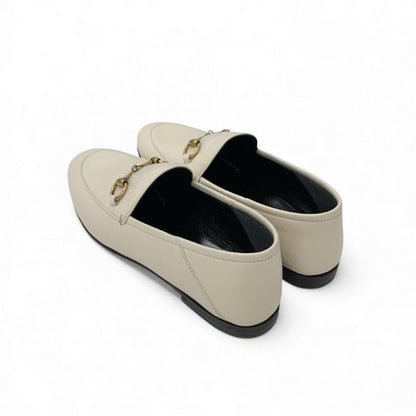 Gucci Loafer Leather Shoes Leather Off White Gold Unused Horsebit Flat Shoes