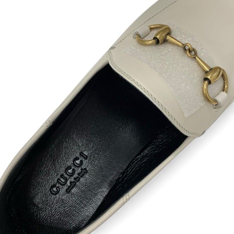 Gucci Loafer Leather Shoes Leather Off White Gold Unused Horsebit Flat Shoes
