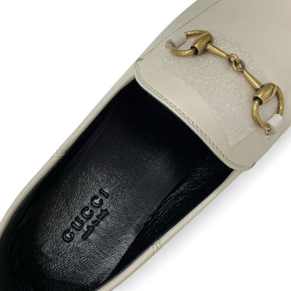 Gucci Loafer Leather Shoes Leather Off White Gold Unused Horsebit Flat Shoes