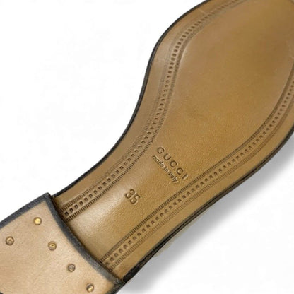 Gucci Loafer Leather Shoes Leather Off White Gold Unused Horsebit Flat Shoes