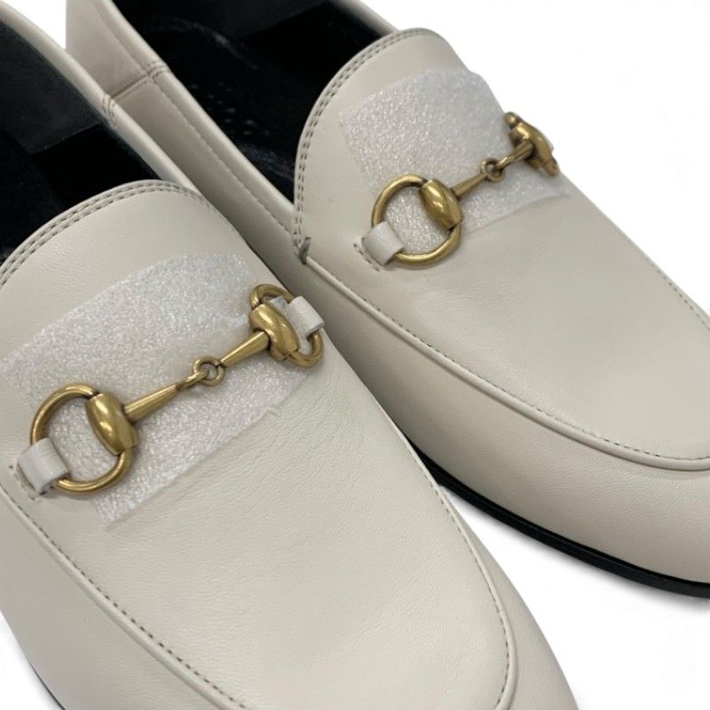 Gucci Loafer Leather Shoes Leather Off White Gold Unused Horsebit Flat Shoes