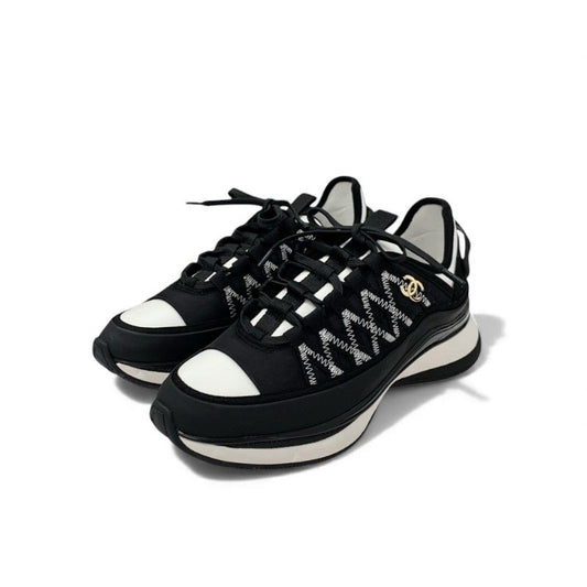 Chanel Sneakers Shoes Fabric Leather Black White Unused Here Mark