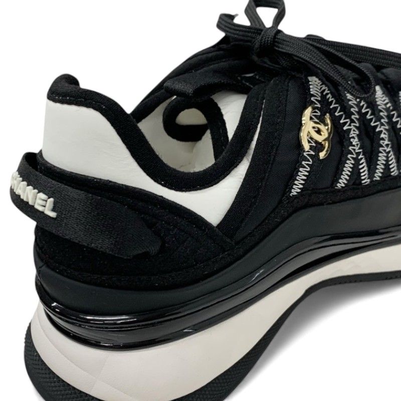 Chanel Sneakers Shoes Fabric Leather Black White Unused Here Mark