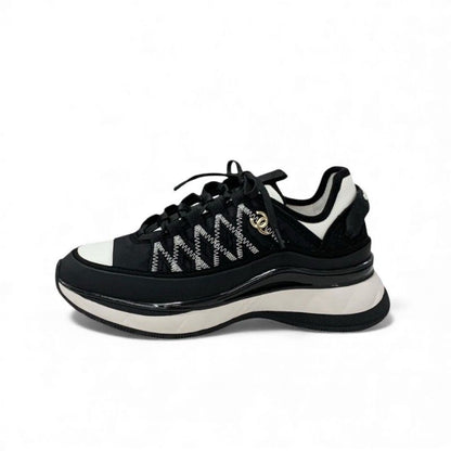 Chanel Sneakers Shoes Fabric Leather Black White Unused Here Mark