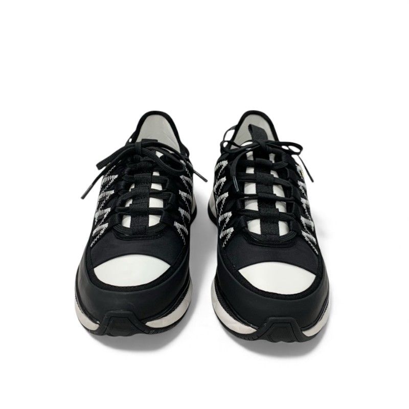 Chanel Sneakers Shoes Fabric Leather Black White Unused Here Mark