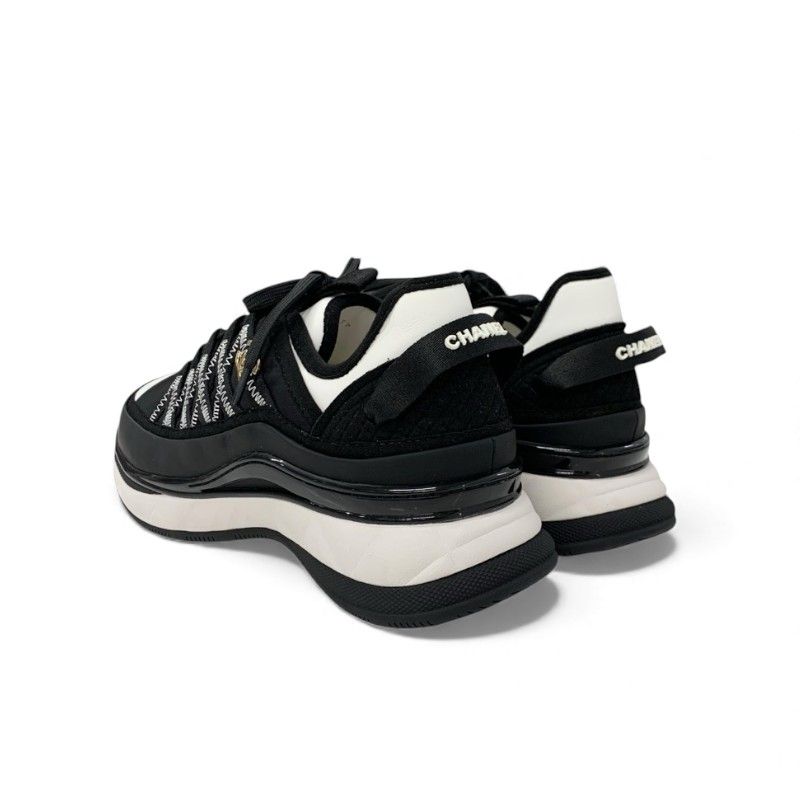 Chanel Sneakers Shoes Fabric Leather Black White Unused Here Mark