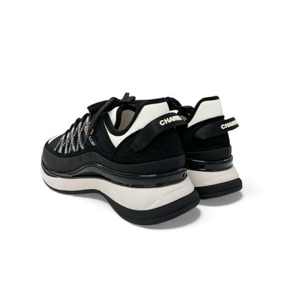 Chanel Sneakers Shoes Fabric Leather Black White Unused Here Mark