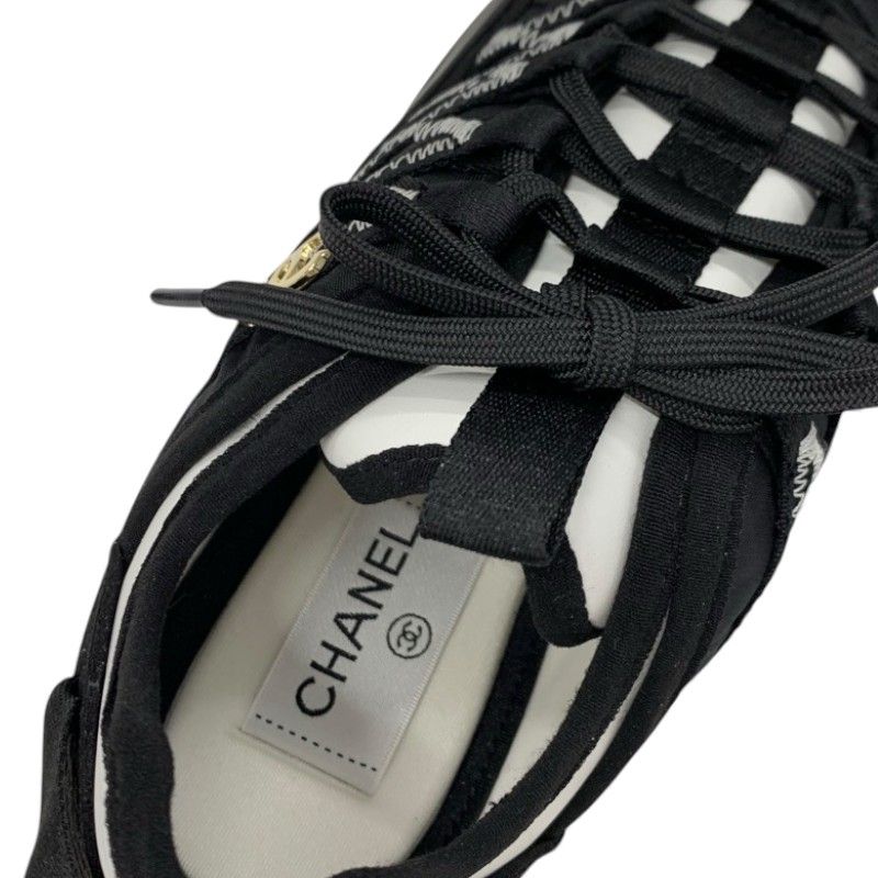 Chanel Sneakers Shoes Fabric Leather Black White Unused Here Mark