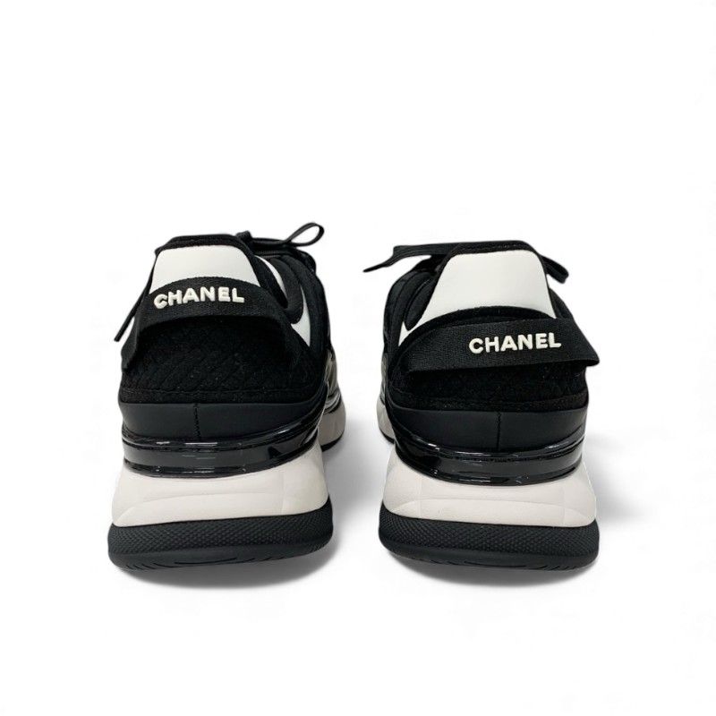 Chanel Sneakers Shoes Fabric Leather Black White Unused Here Mark