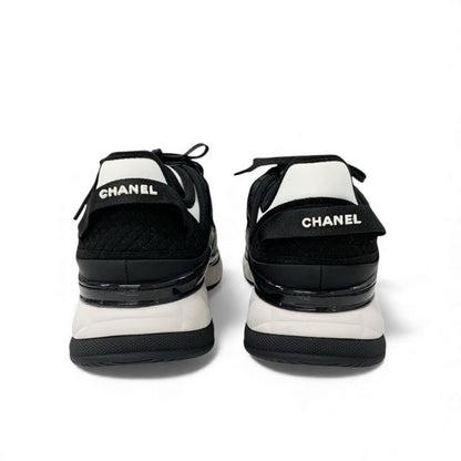Chanel Sneakers Shoes Fabric Leather Black White Unused Here Mark