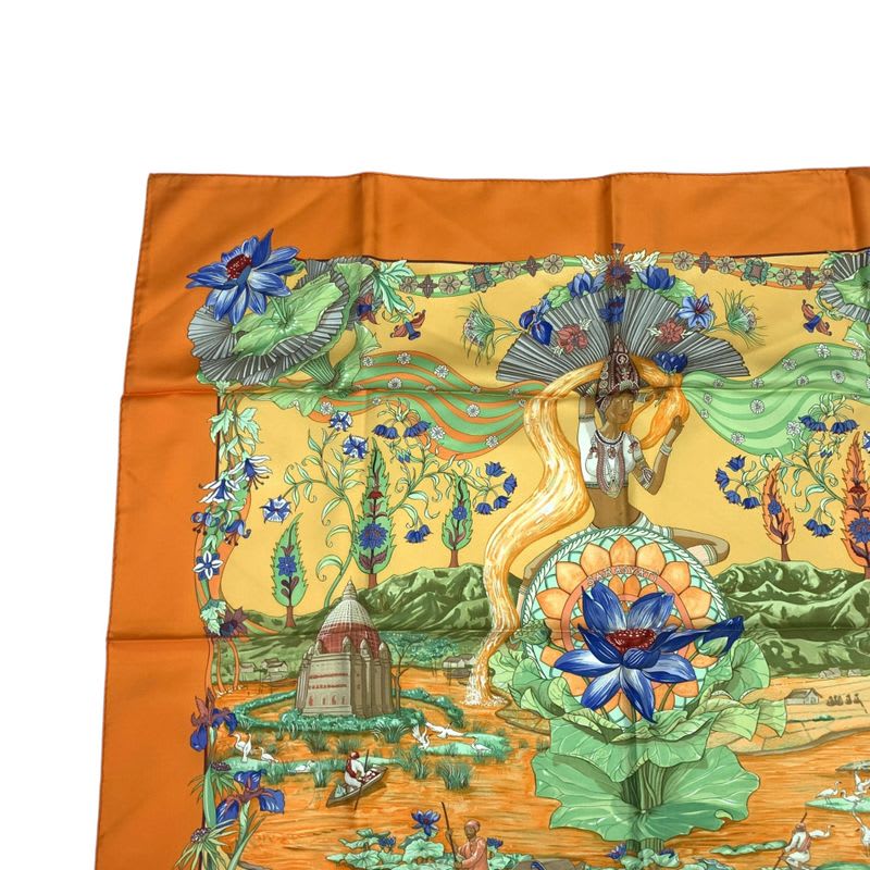 Hermes Scarf Silk Carre 90 Sarasvati Talent Orange