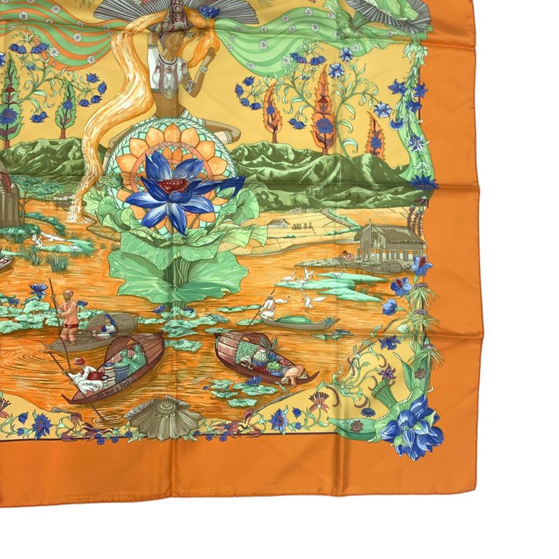 Hermes Scarf Silk Carre 90 Sarasvati Talent Orange