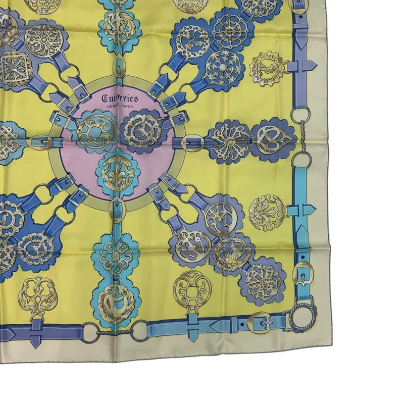 Hermes Scarf Silk Carre 90 Cuivreries Copperwork Yellow