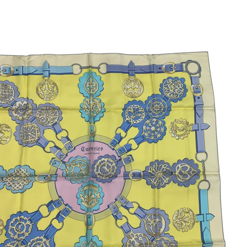 Hermes Scarf Silk Carre 90 Cuivreries Copperwork Yellow