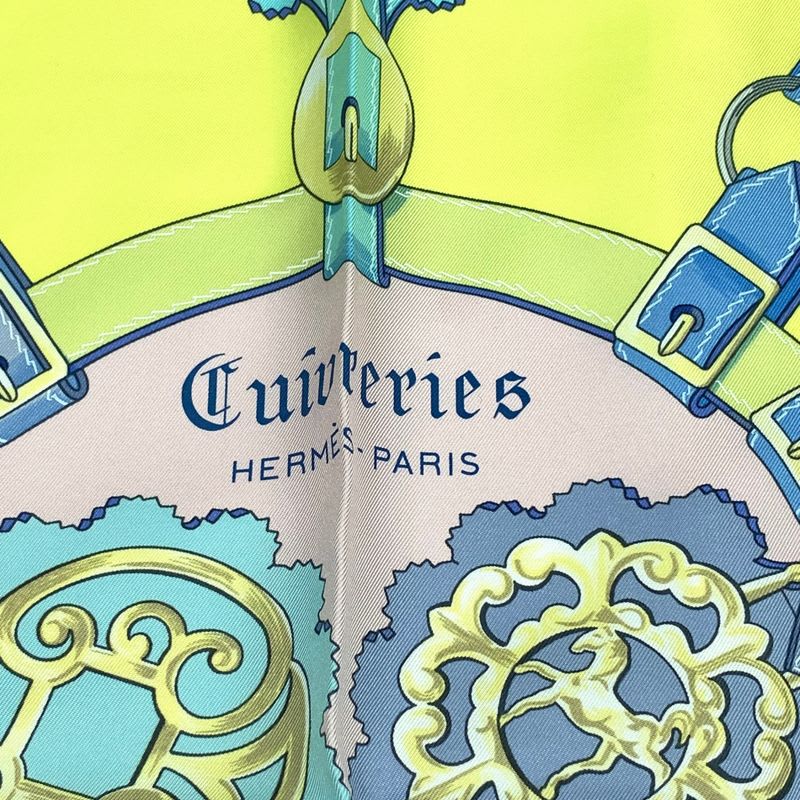 Hermes Scarf Silk Carre 90 Cuivreries Copperwork Yellow