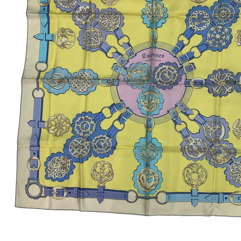 Hermes Scarf Silk Carre 90 Cuivreries Copperwork Yellow