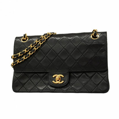 Chanel Shoulder Bag Matelasse Lambskin Black Gold Hardware Women