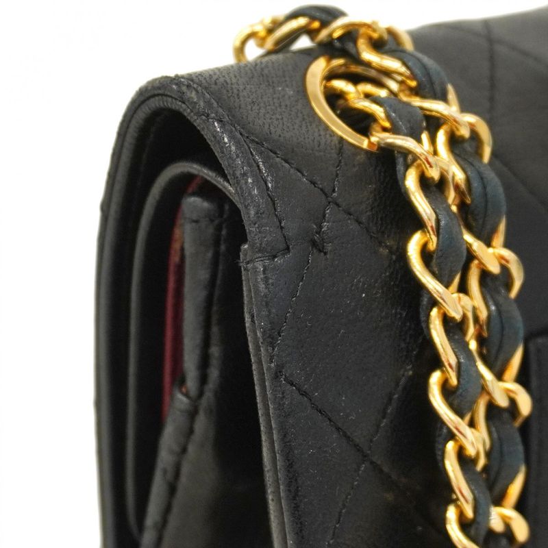 Chanel Shoulder Bag Matelasse Lambskin Black Gold Hardware Women