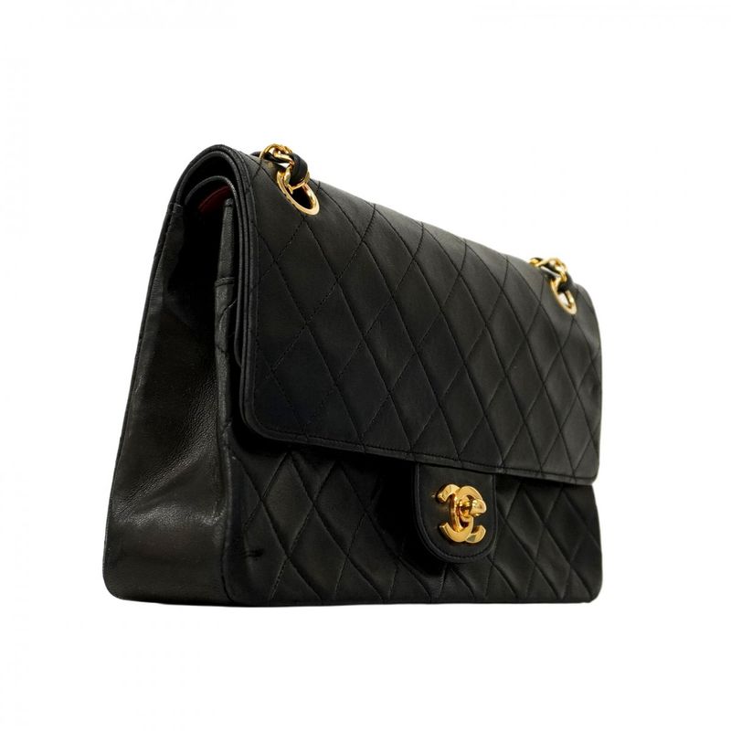 Chanel Shoulder Bag Matelasse Lambskin Black Gold Hardware Women