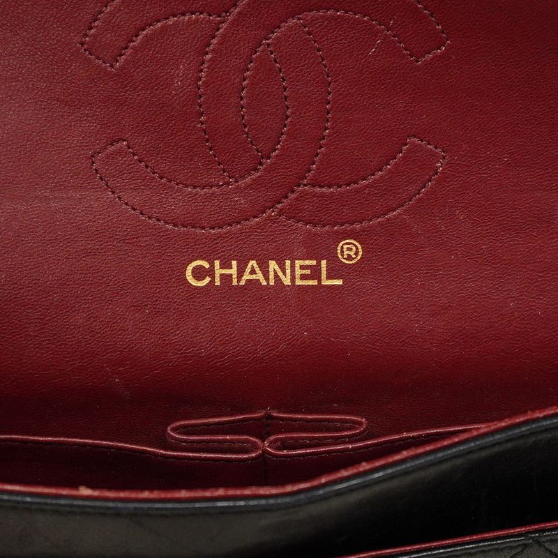 Chanel Shoulder Bag Matelasse Lambskin Black Gold Hardware Women