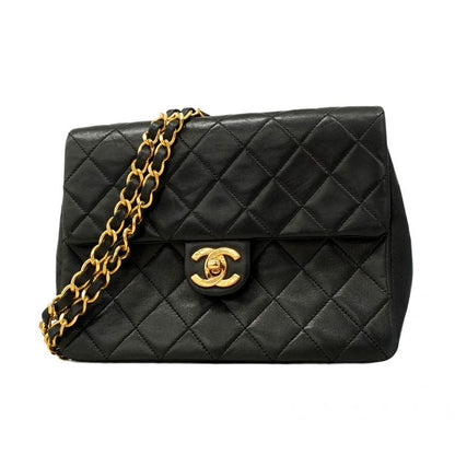 Chanel Shoulder Bag Matelasse Lambskin Black Gold Hardware Women