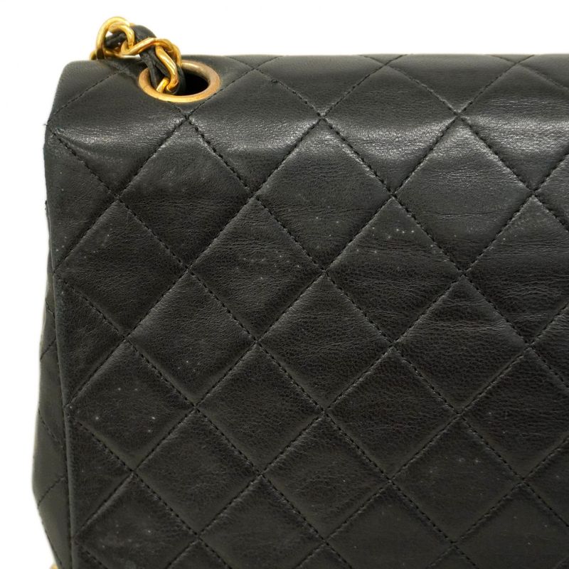 Chanel Shoulder Bag Matelasse Lambskin Black Gold Hardware Women